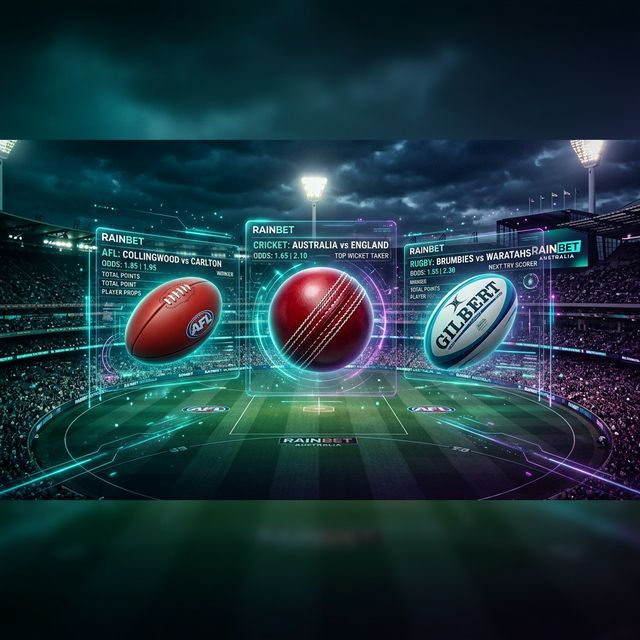 Sports betting markets at Rainbet including AFL, NRL and cricket